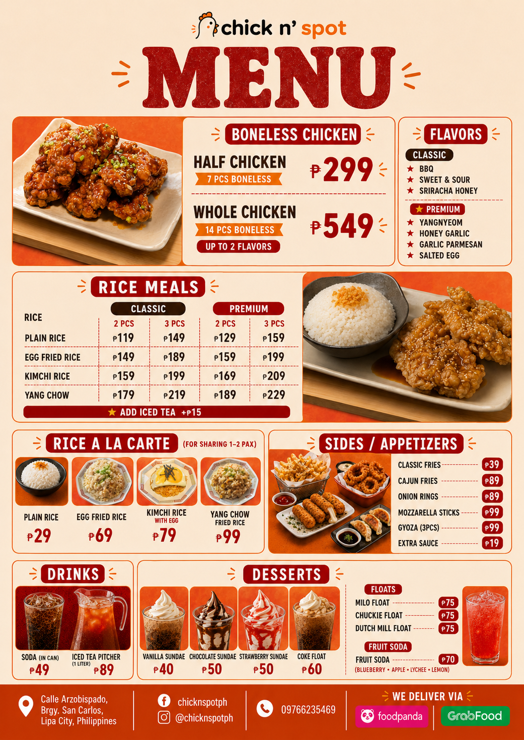 Full Chick N’ Spot one-page menu